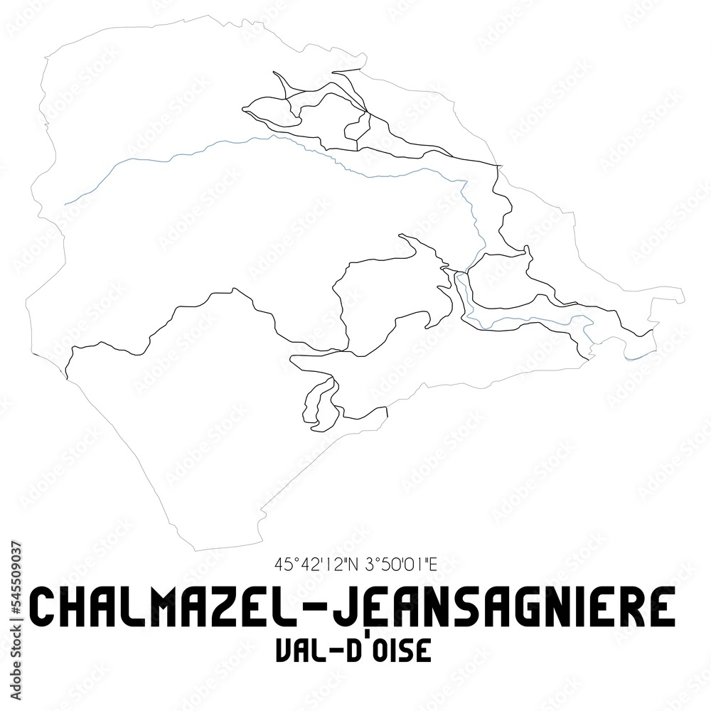CHALMAZEL-JEANSAGNIERE Val-d'Oise. Minimalistic street map with black and white lines.