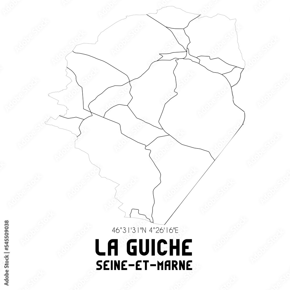 LA GUICHE Seine-et-Marne. Minimalistic street map with black and white lines.