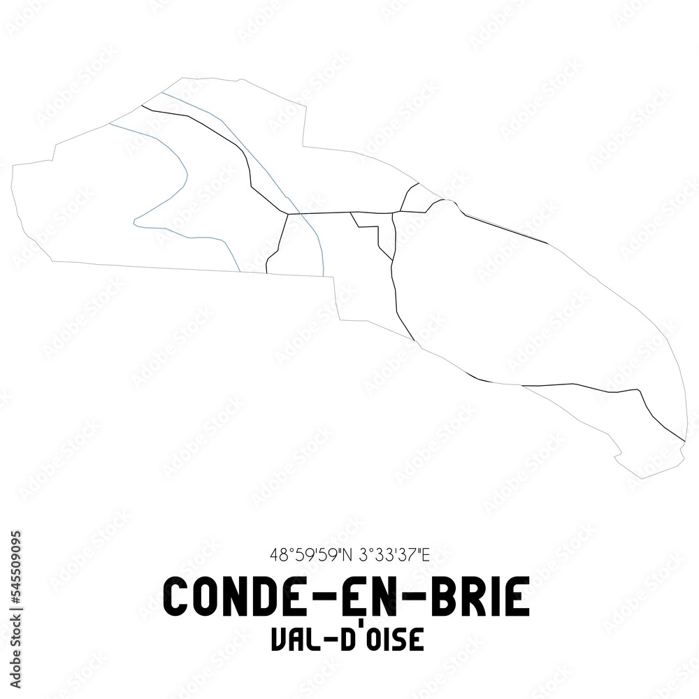 CONDE-EN-BRIE Val-d'Oise. Minimalistic street map with black and white lines.