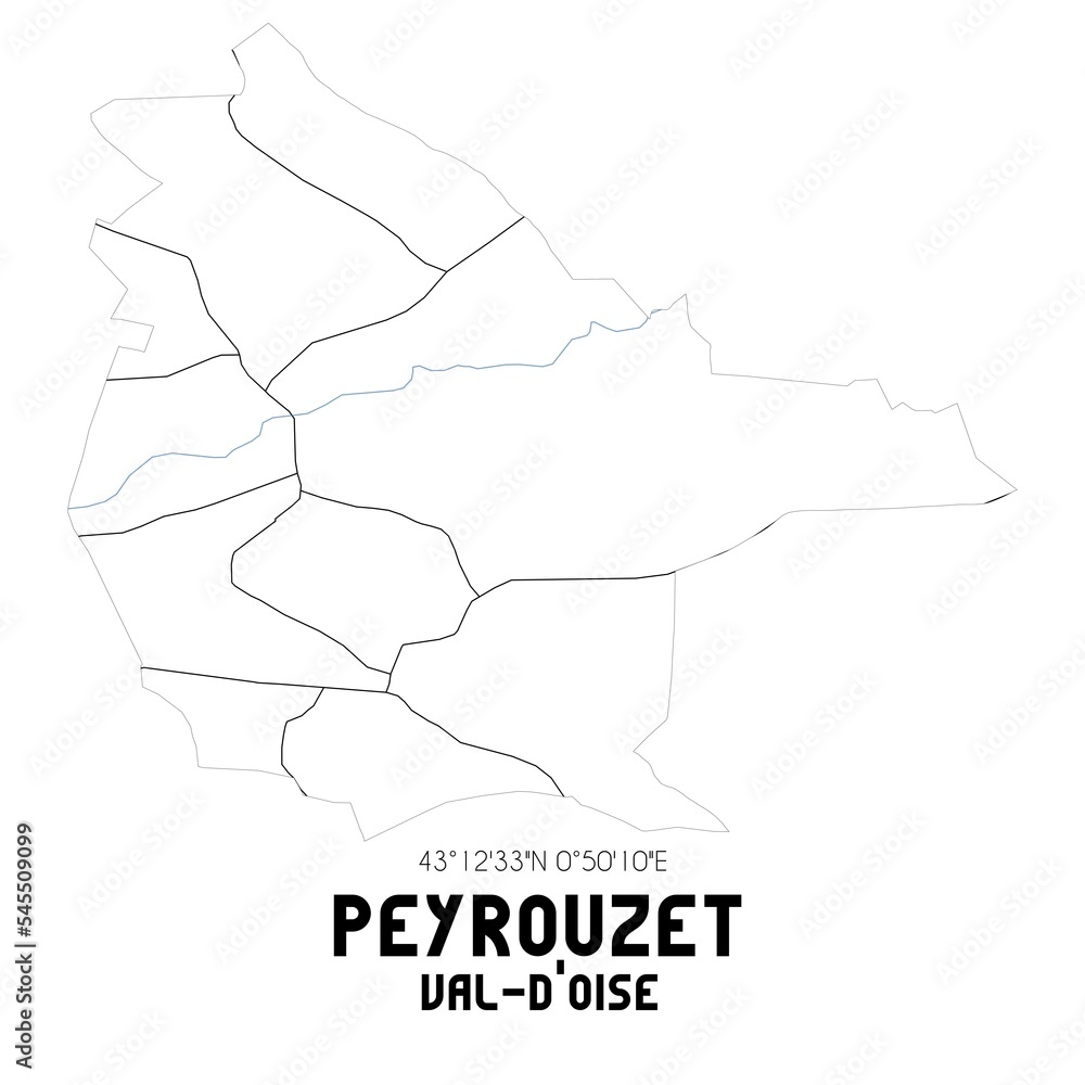 PEYROUZET Val-d'Oise. Minimalistic street map with black and white lines. PEYROUZET Val-d'Oise. Minimalistic street map with black and white lines.