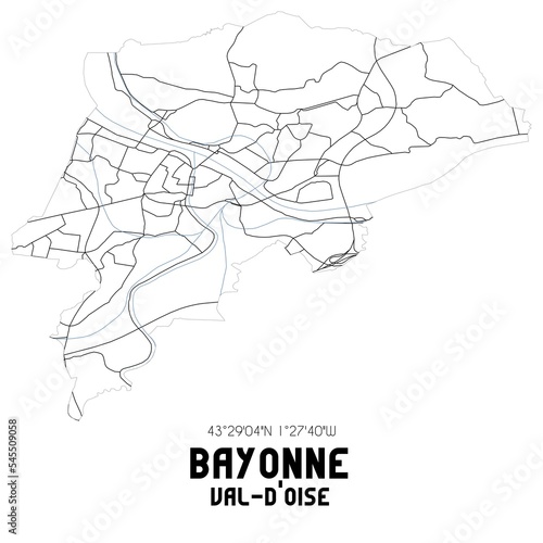 BAYONNE Val-d'Oise. Minimalistic street map with black and white lines.