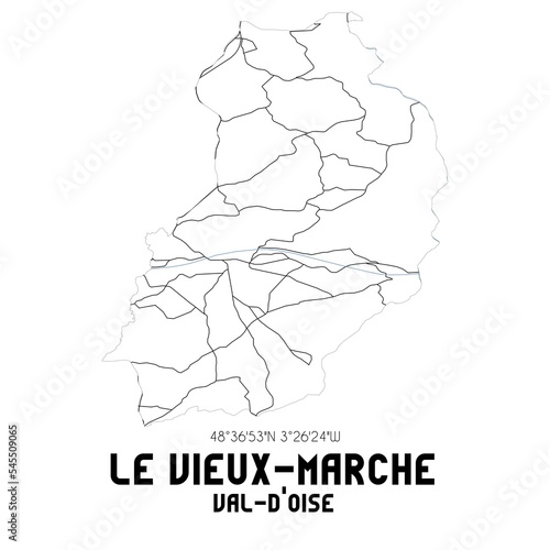 LE VIEUX-MARCHE Val-d'Oise. Minimalistic street map with black and white lines.