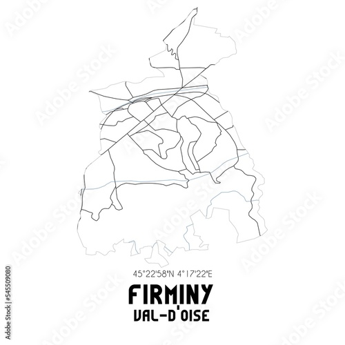 FIRMINY Val-d'Oise. Minimalistic street map with black and white lines.