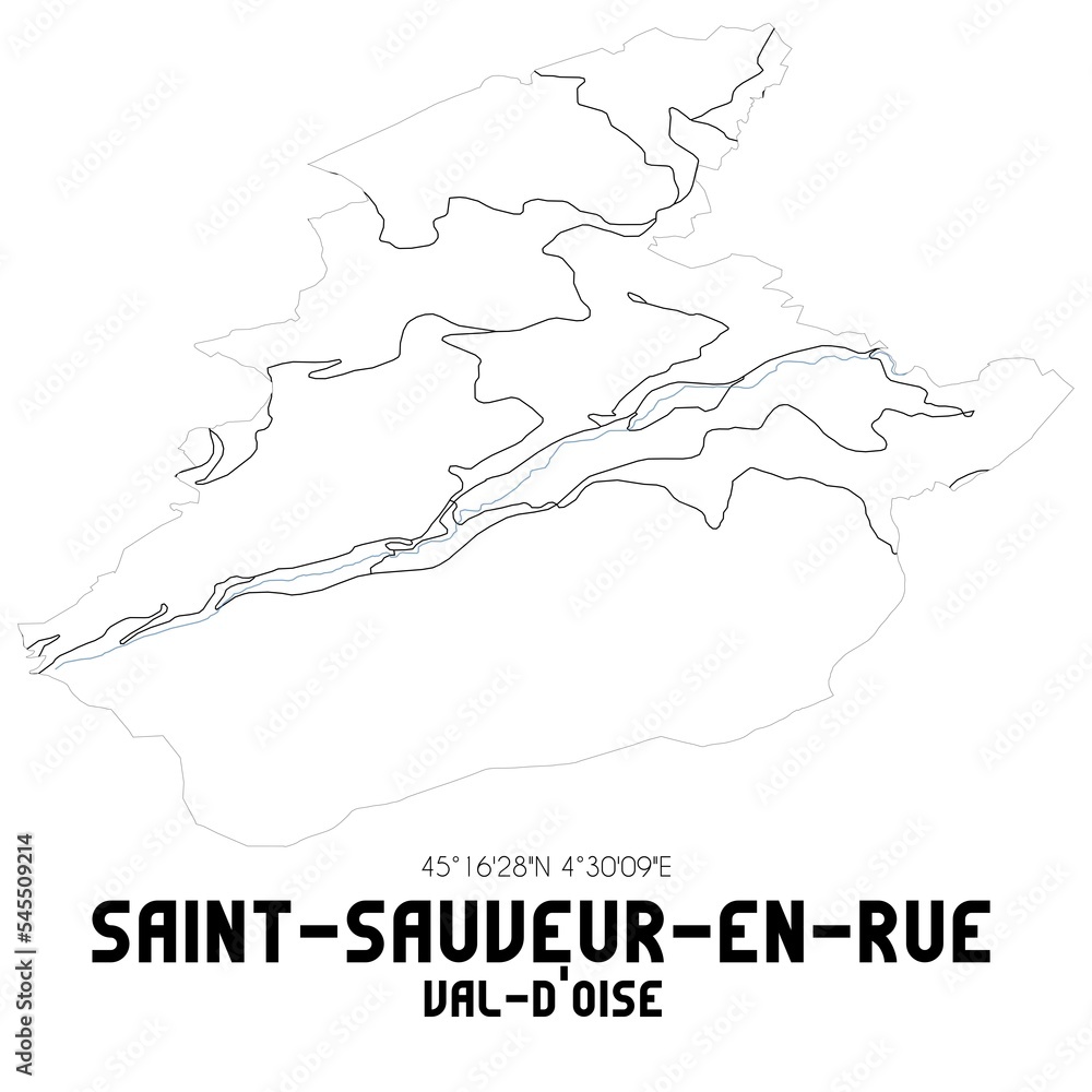 SAINT-SAUVEUR-EN-RUE Val-d'Oise. Minimalistic street map with black and white lines.