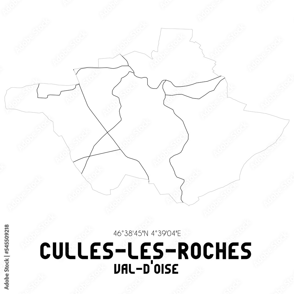 CULLES-LES-ROCHES Val-d'Oise. Minimalistic street map with black and white lines.