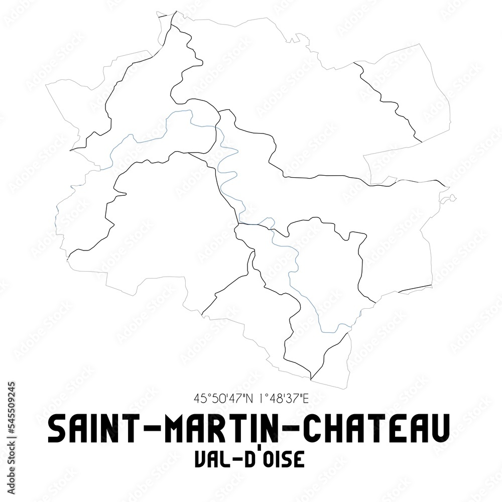 SAINT-MARTIN-CHATEAU Val-d'Oise. Minimalistic street map with black and white lines.