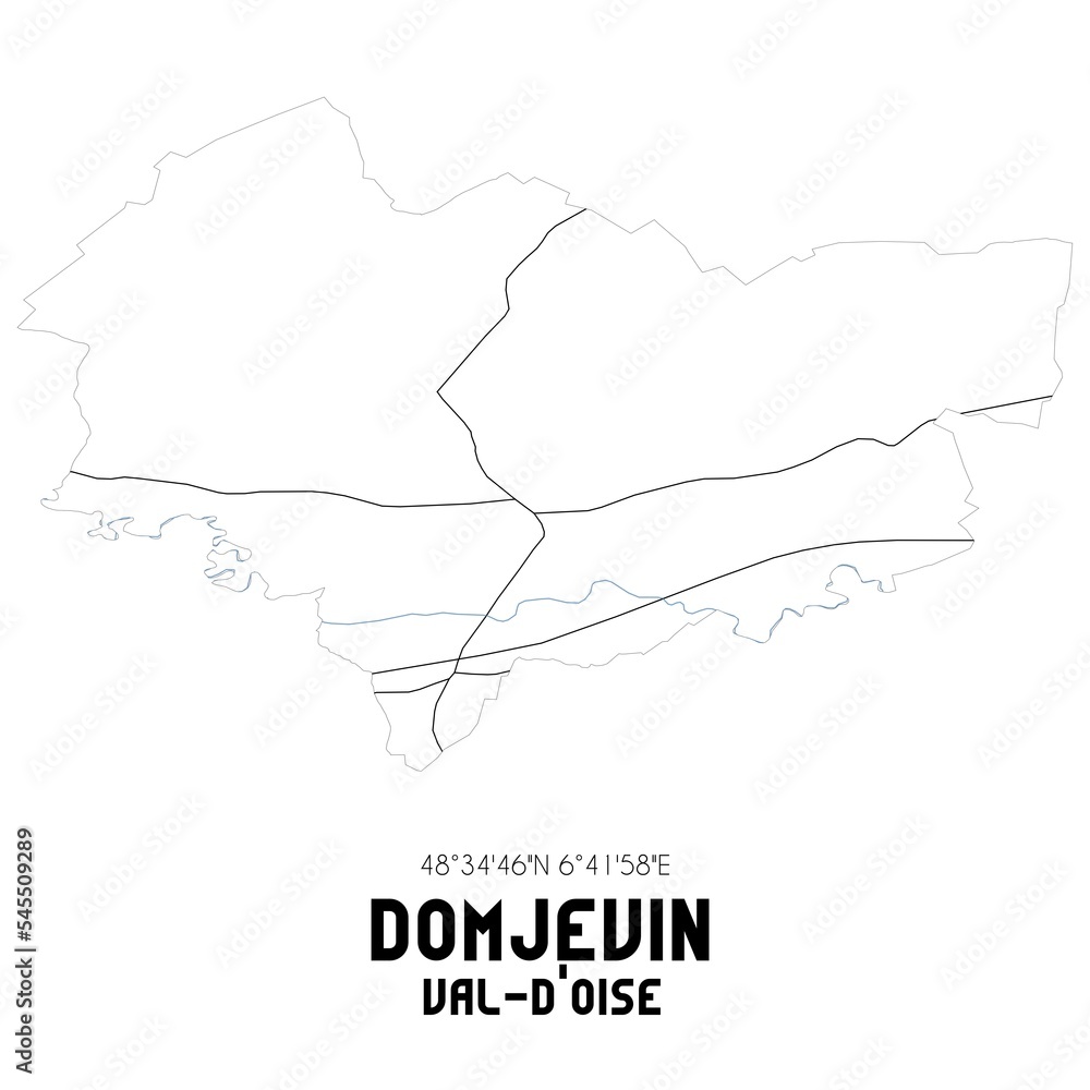 DOMJEVIN Val-d'Oise. Minimalistic street map with black and white lines. DOMJEVIN Val-d'Oise. Minimalistic street map with black and white lines.