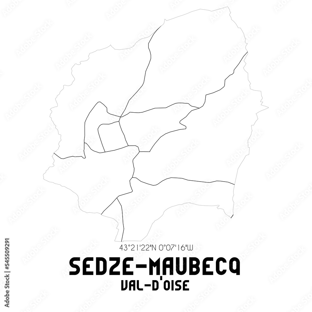 SEDZE-MAUBECQ Val-d'Oise. Minimalistic street map with black and white lines.