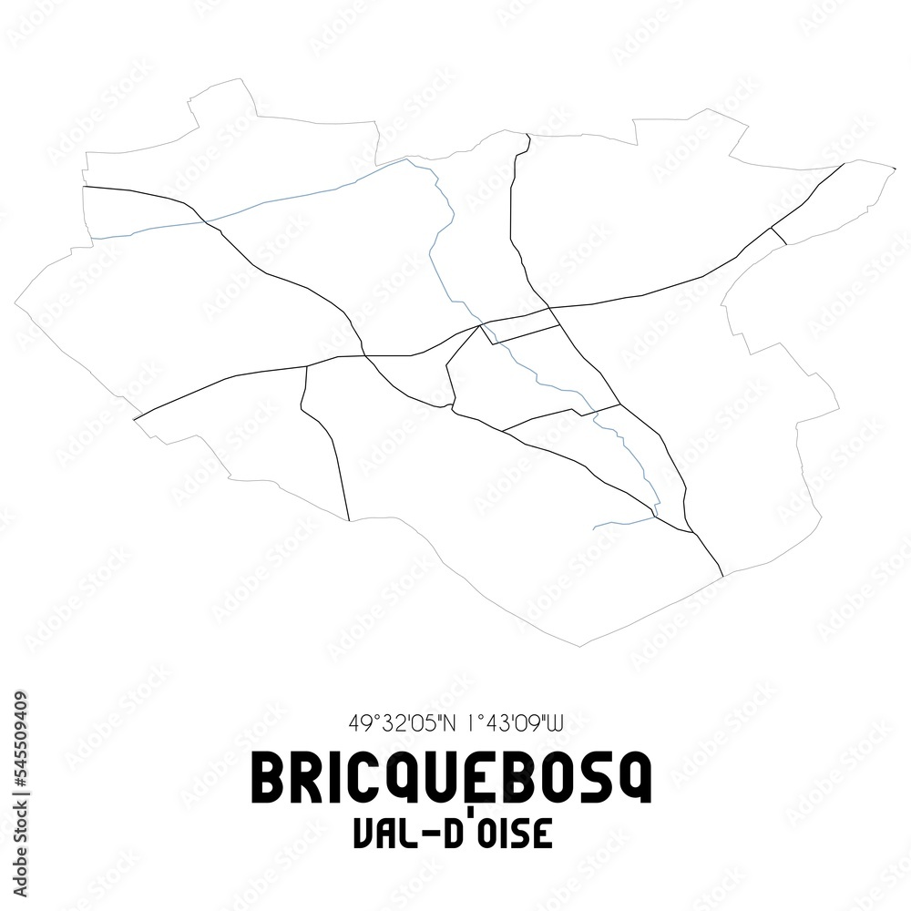 BRICQUEBOSQ Val-d'Oise. Minimalistic street map with black and white lines.