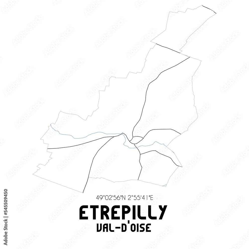 ETREPILLY Val-d'Oise. Minimalistic street map with black and white lines. ETREPILLY Val-d'Oise. Minimalistic street map with black and white lines.