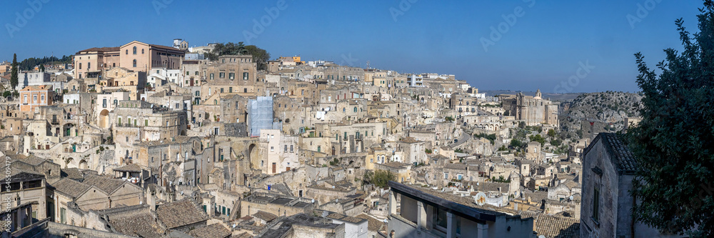 MATERA, ITALY - OCTOBER 17, 2022: Panorama view of the buildings in the old town