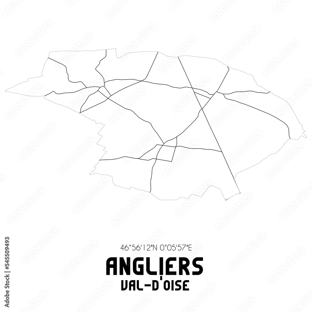 ANGLIERS Val-d'Oise. Minimalistic street map with black and white lines. ANGLIERS Val-d'Oise. Minimalistic street map with black and white lines.