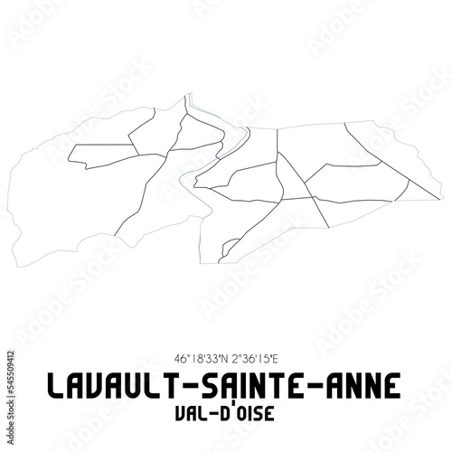 LAVAULT-SAINTE-ANNE Val-d Oise. Minimalistic street map with black and white lines.