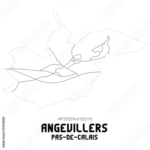 ANGEVILLERS Pas-de-Calais. Minimalistic street map with black and white lines.