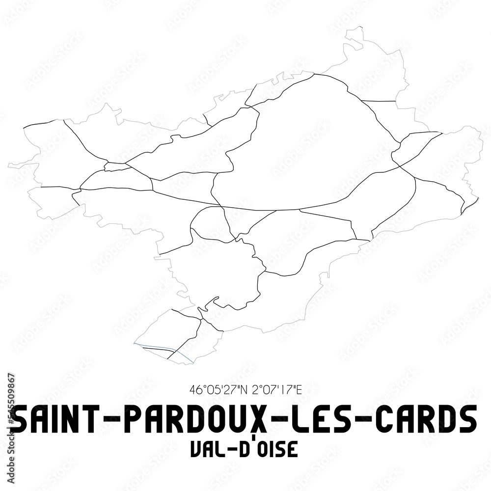 SAINT-PARDOUX-LES-CARDS Val-d'Oise. Minimalistic street map with black and white lines.