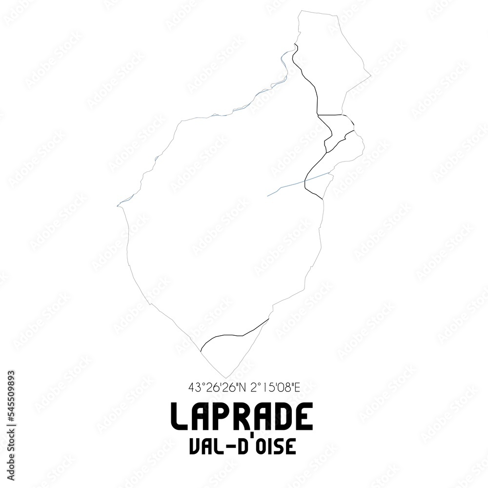 LAPRADE Val-d'Oise. Minimalistic street map with black and white lines.