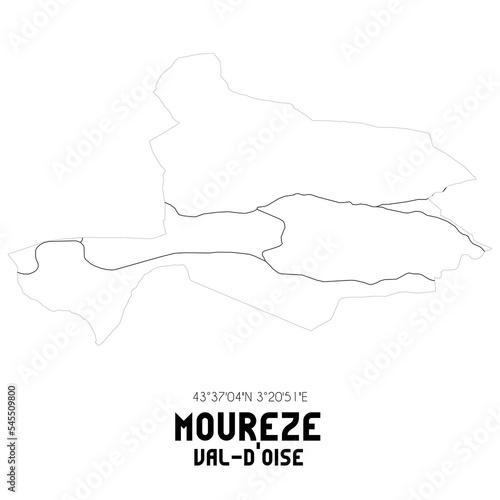 MOUREZE Val-d Oise. Minimalistic street map with black and white lines.