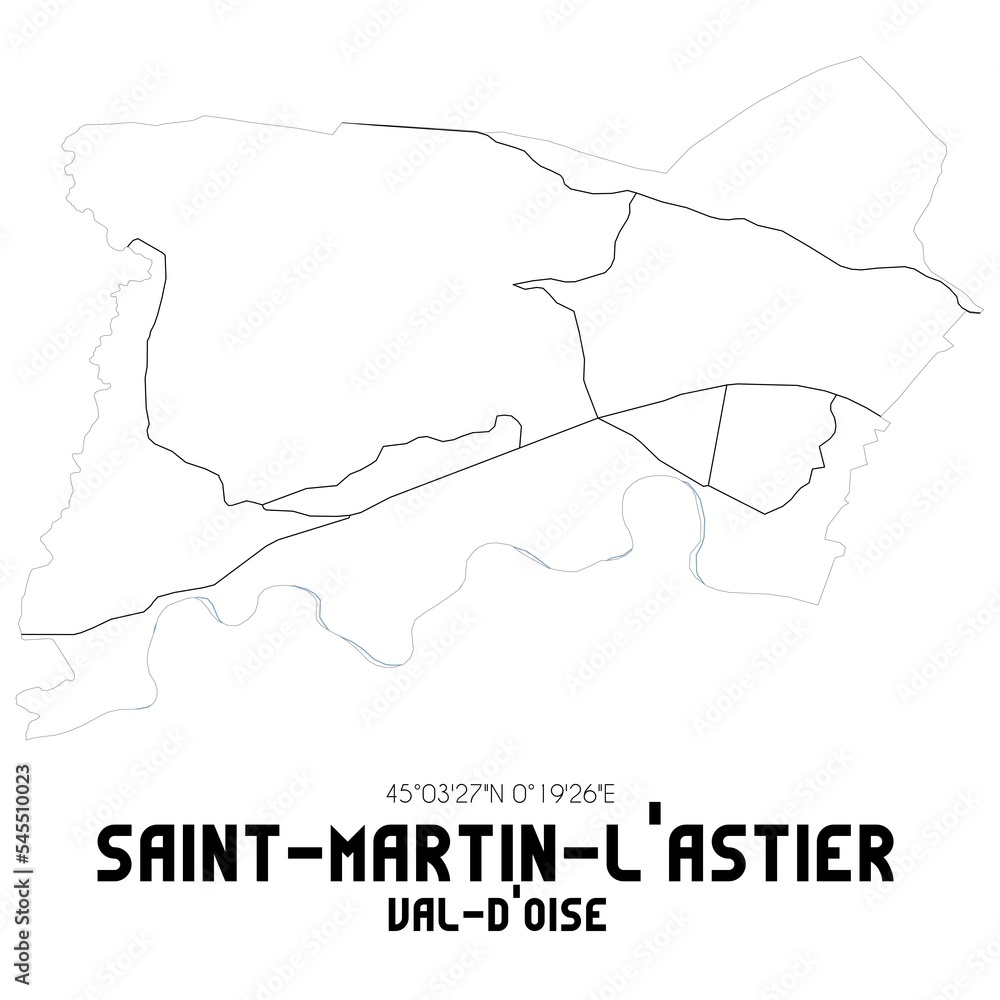 SAINT-MARTIN-L'ASTIER Val-d'Oise. Minimalistic street map with black and white lines.