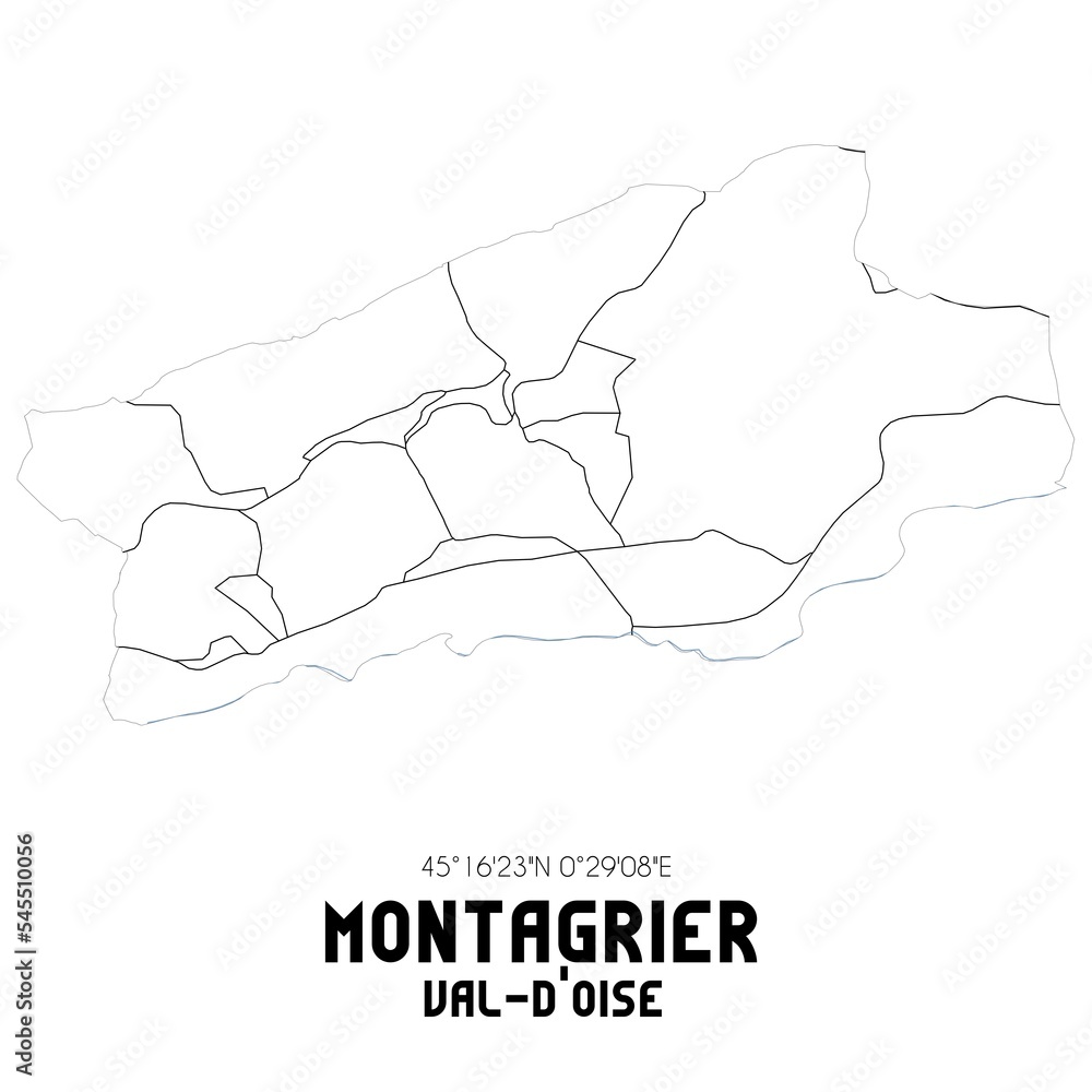 MONTAGRIER Val-d'Oise. Minimalistic street map with black and white lines.