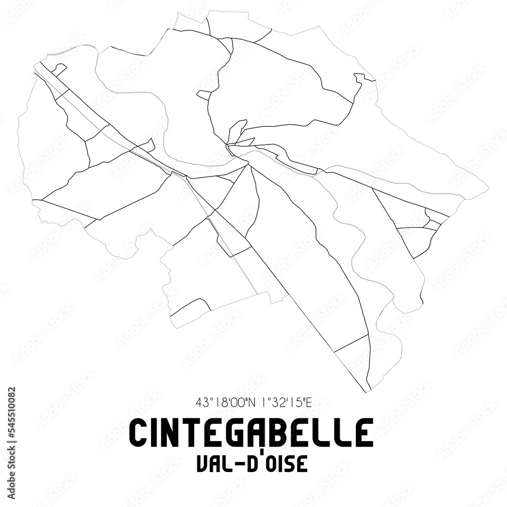 CINTEGABELLE Val-d'Oise. Minimalistic street map with black and white lines. CINTEGABELLE Val-d'Oise. Minimalistic street map with black and white lines.