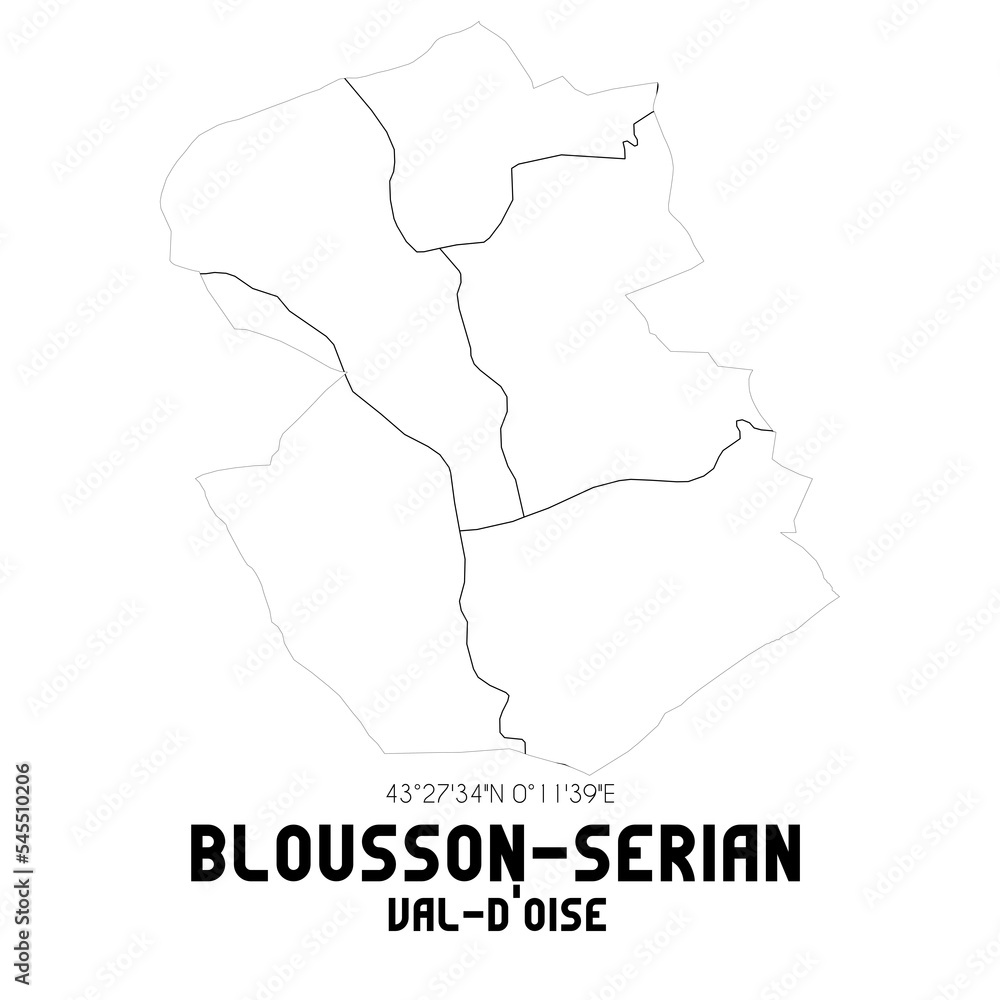 BLOUSSON-SERIAN Val-d'Oise. Minimalistic street map with black and white lines.