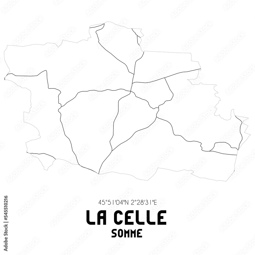 LA CELLE Somme. Minimalistic street map with black and white lines.