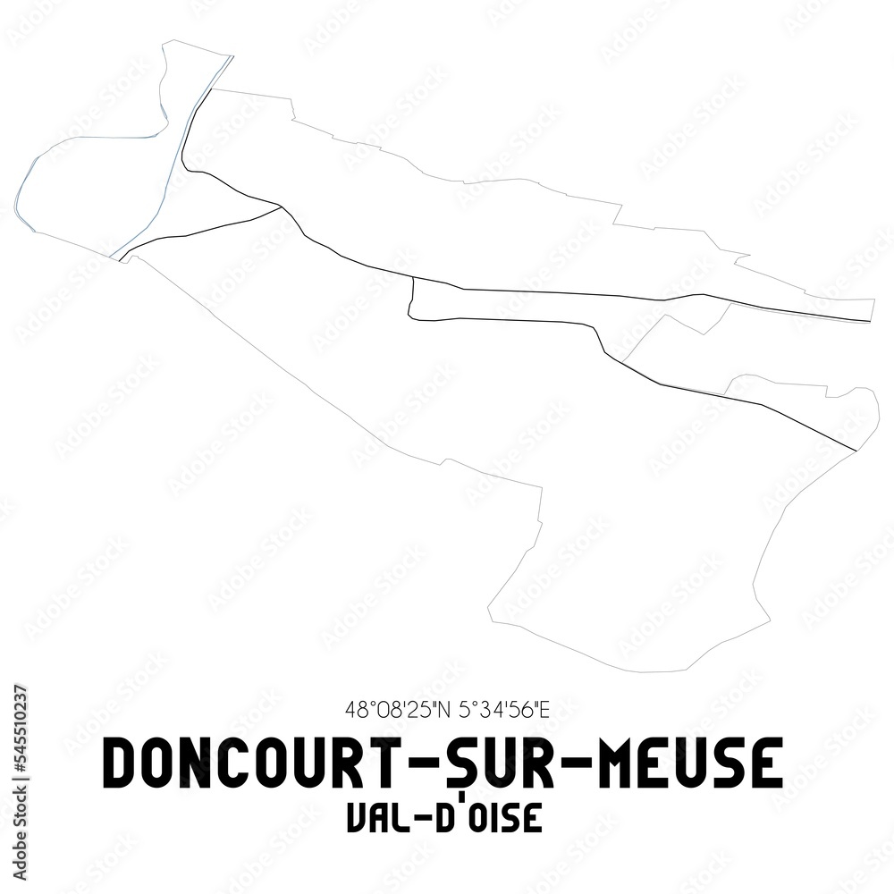 DONCOURT-SUR-MEUSE Val-d'Oise. Minimalistic street map with black and white lines. DONCOURT-SUR-MEUSE Val-d'Oise. Minimalistic street map with black and white lines.