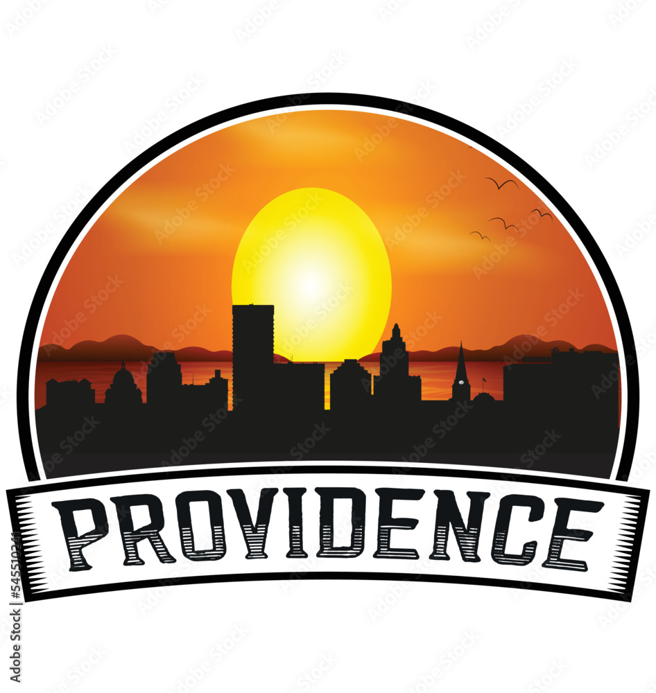 Providence Rhode Island USA Skyline Sunset Travel Souvenir Sticker Logo Badge Stamp Emblem Coat of Arms Vector Illustration EPS