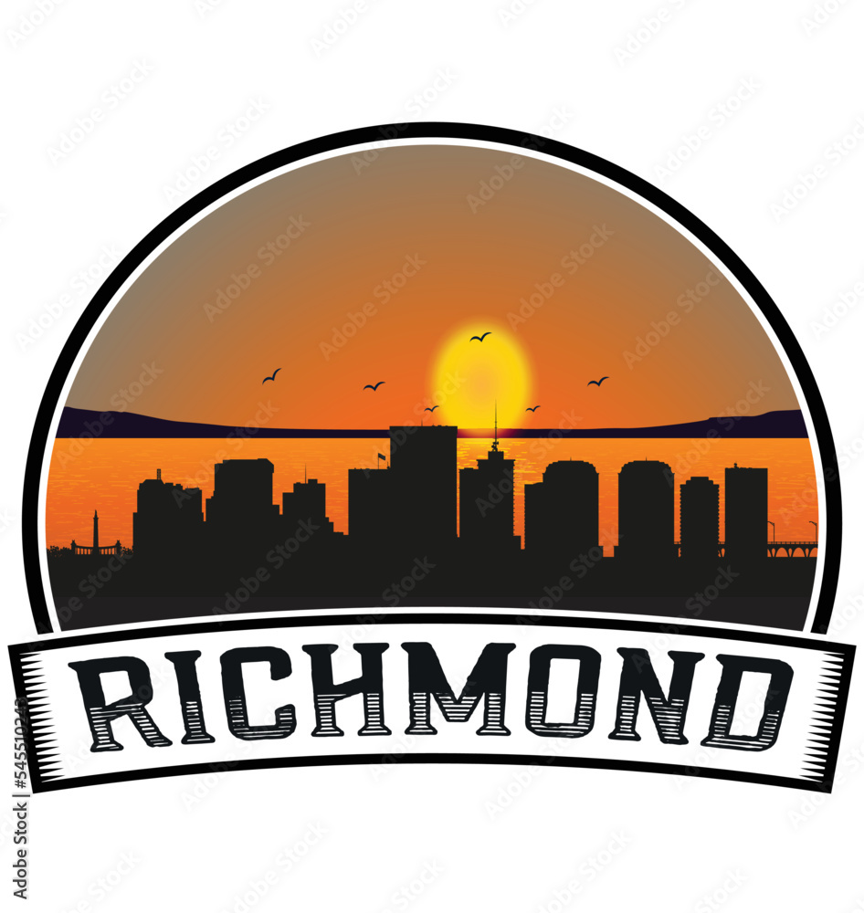 Richmond Virginia USA Skyline Sunset Travel Souvenir Sticker Logo Badge Stamp Emblem Coat of Arms Vector Illustration EPS