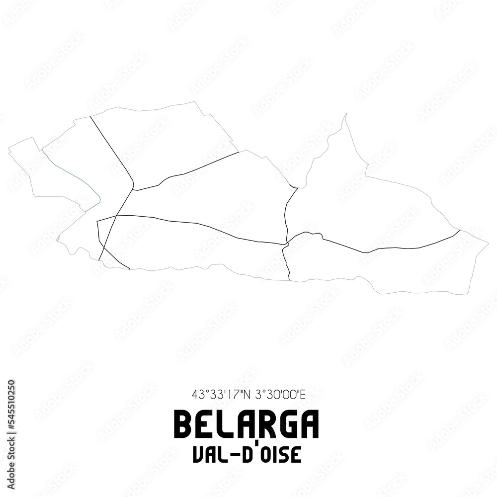 BELARGA Val-d'Oise. Minimalistic street map with black and white lines. BELARGA Val-d'Oise. Minimalistic street map with black and white lines.