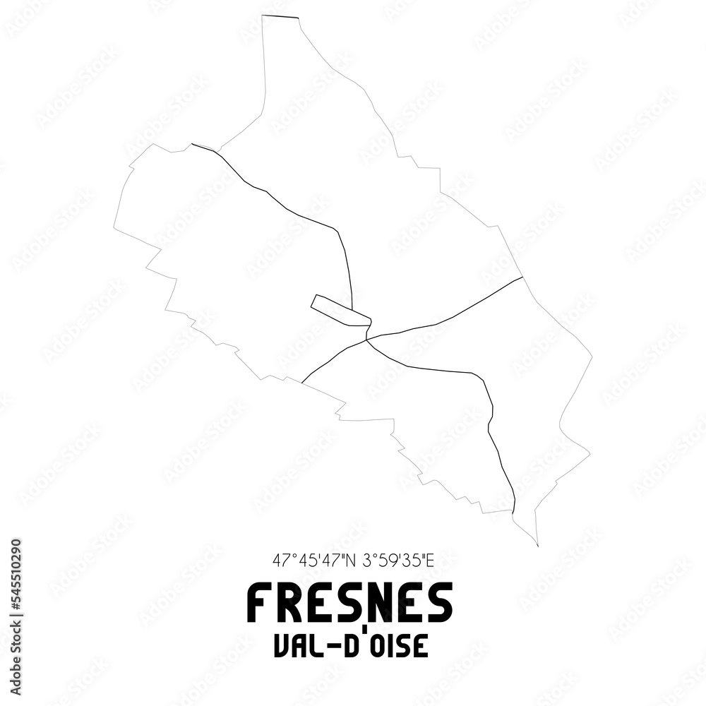 FRESNES Val-d'Oise. Minimalistic street map with black and white lines.