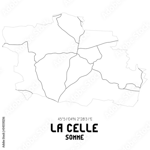 LA CELLE Somme. Minimalistic street map with black and white lines.