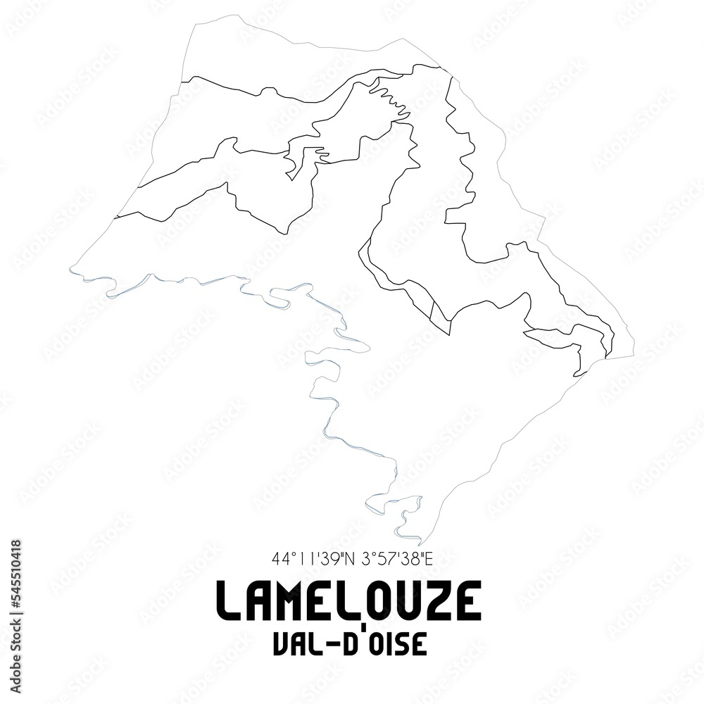 LAMELOUZE Val-d'Oise. Minimalistic street map with black and white lines.