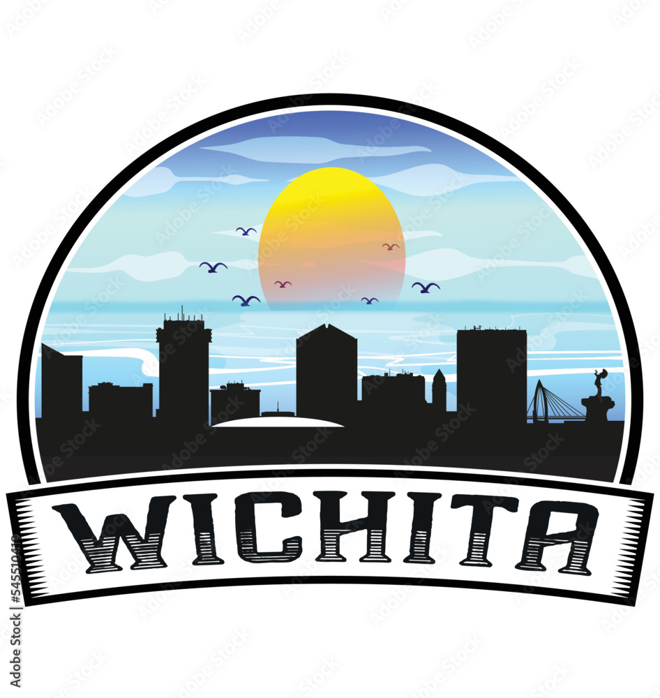 Wichita Kansas USA Skyline Sunset Travel Souvenir Sticker Logo Badge