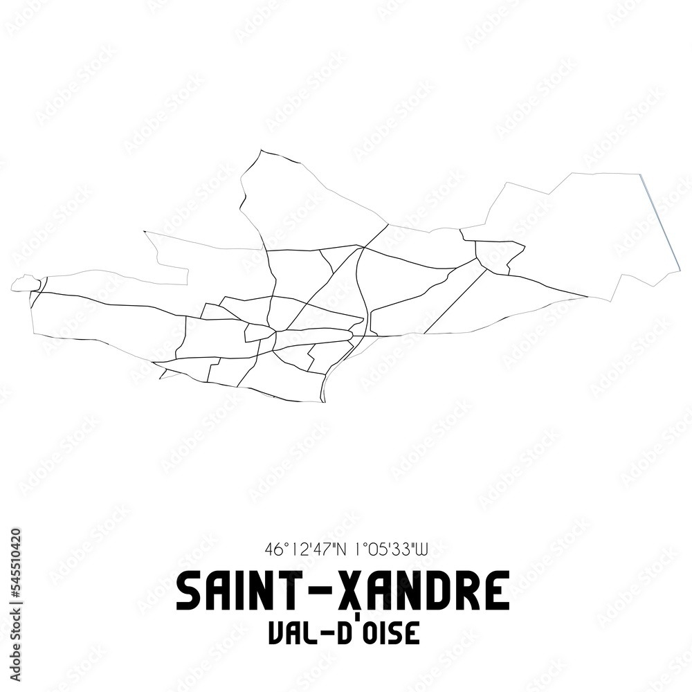 SAINT-XANDRE Val-d'Oise. Minimalistic street map with black and white lines.