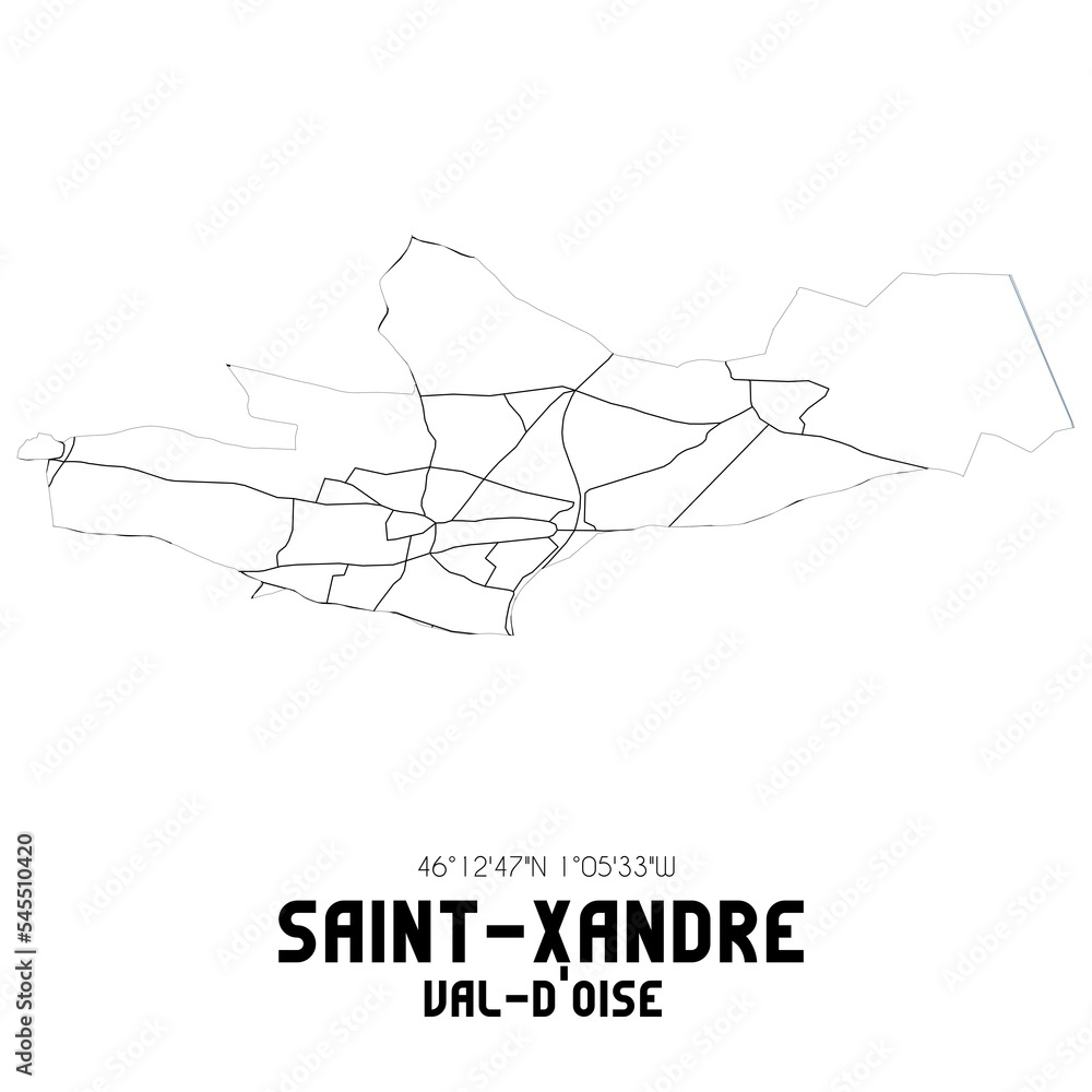 SAINT-XANDRE Val-d'Oise. Minimalistic street map with black and white lines. SAINT-XANDRE Val-d'Oise. Minimalistic street map with black and white lines.