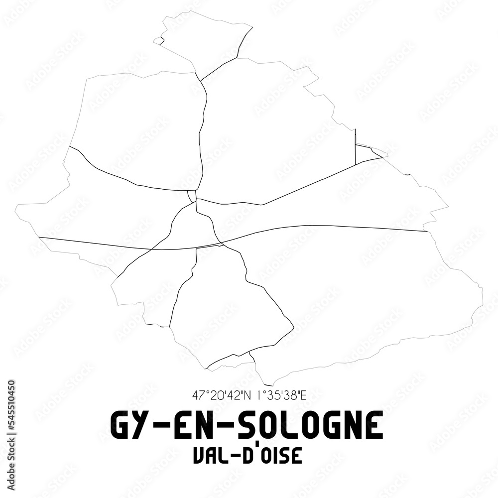 GY-EN-SOLOGNE Val-d'Oise. Minimalistic street map with black and white lines. GY-EN-SOLOGNE Val-d'Oise. Minimalistic street map with black and white lines.