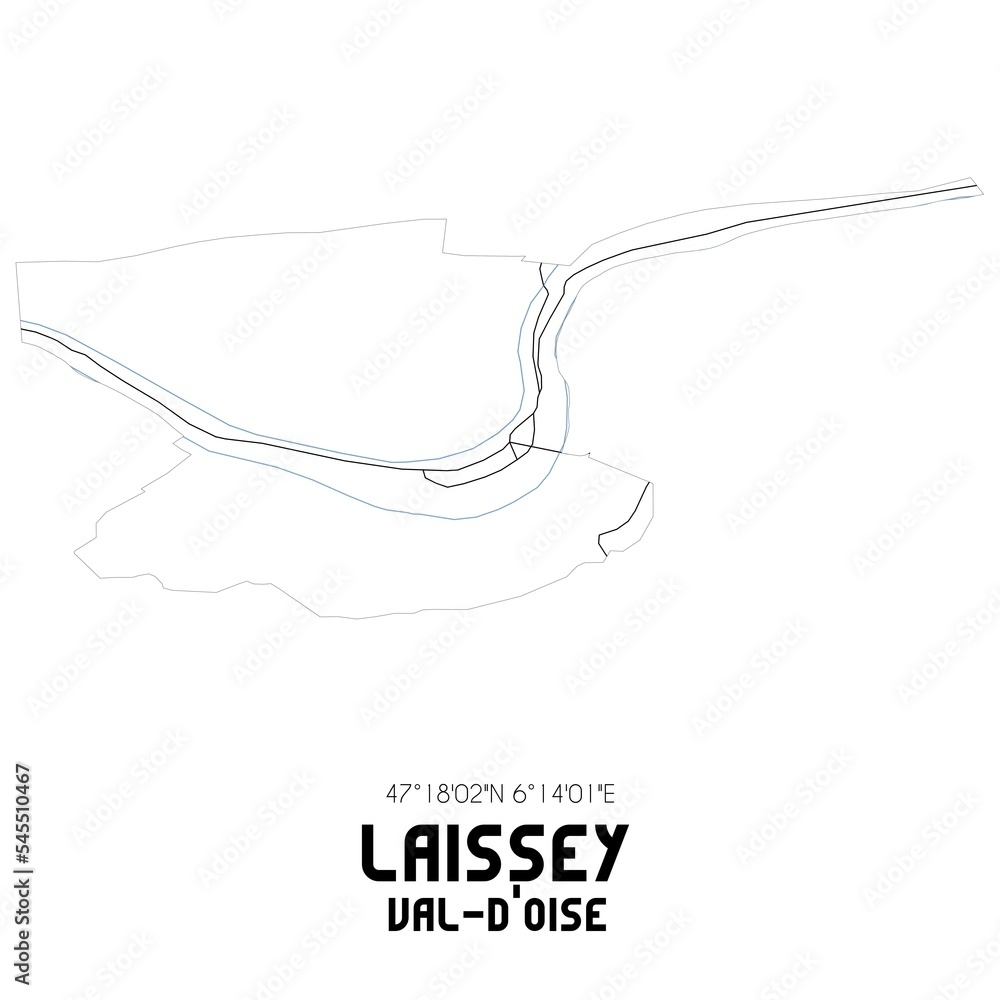 LAISSEY Val-d'Oise. Minimalistic street map with black and white lines.