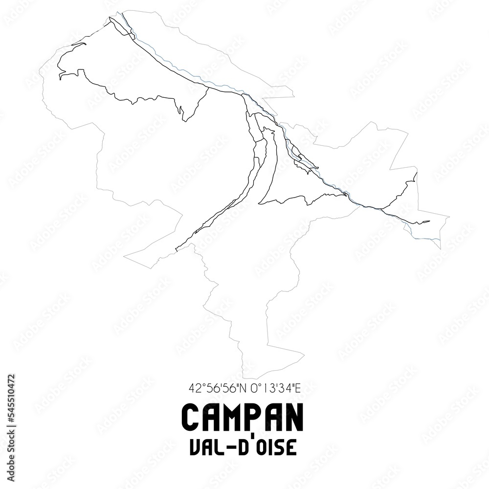 CAMPAN Val-d'Oise. Minimalistic street map with black and white lines.