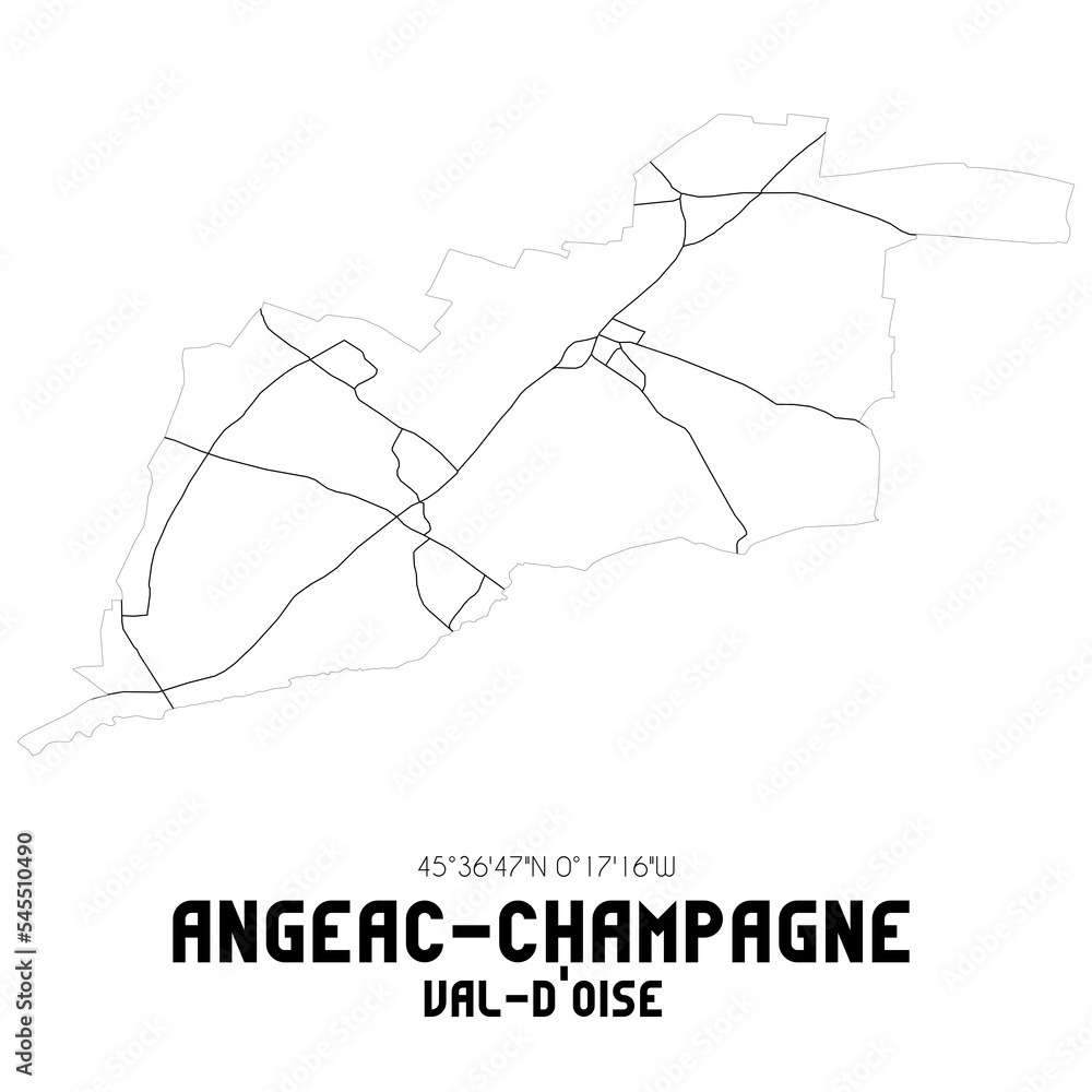 ANGEAC-CHAMPAGNE Val-d'Oise. Minimalistic street map with black and white lines.