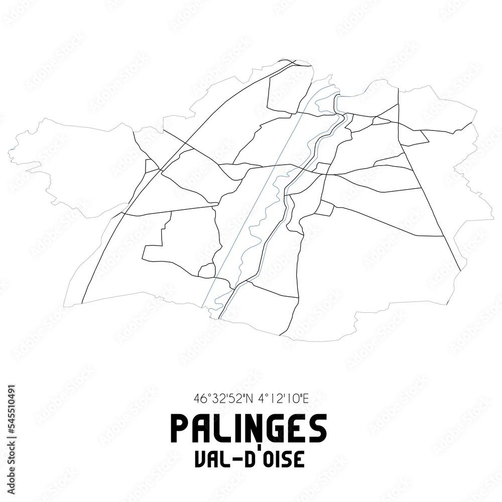 PALINGES Val-d'Oise. Minimalistic street map with black and white lines.
