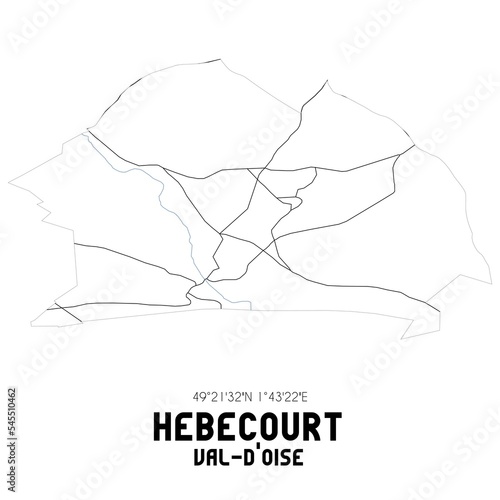 HEBECOURT Val-d Oise. Minimalistic street map with black and white lines.