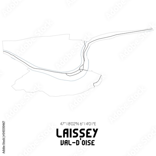 LAISSEY Val-d'Oise. Minimalistic street map with black and white lines.