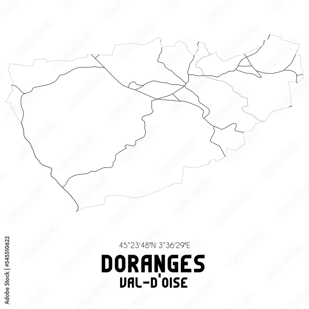 DORANGES Val-d'Oise. Minimalistic street map with black and white lines.