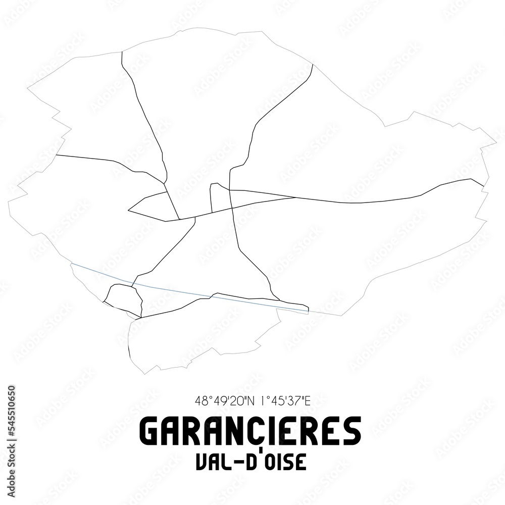 GARANCIERES Val-d'Oise. Minimalistic street map with black and white lines.