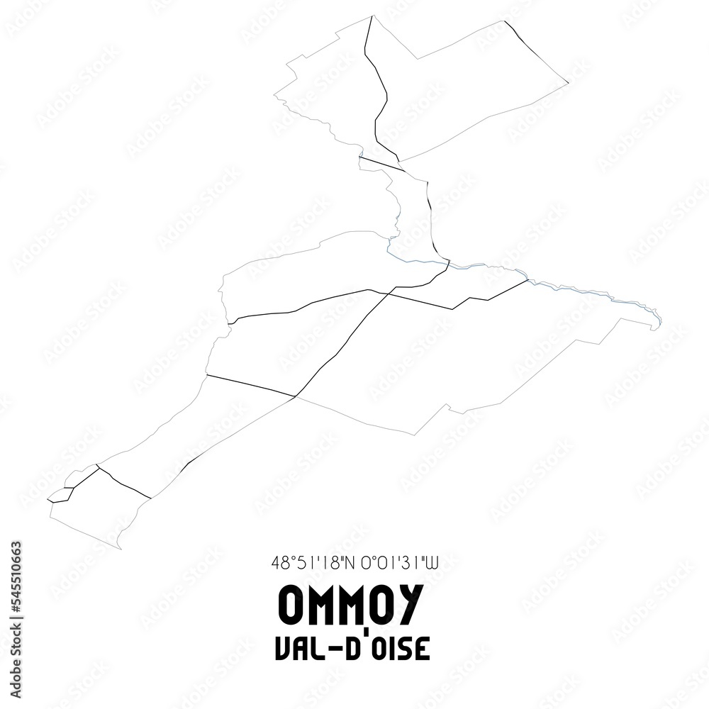 OMMOY Val-d'Oise. Minimalistic street map with black and white lines.
