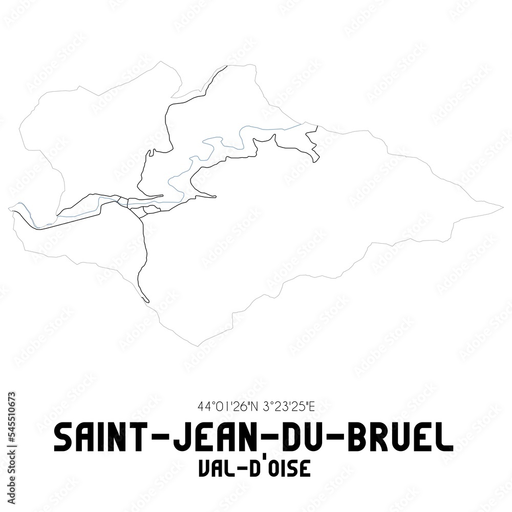 SAINT-JEAN-DU-BRUEL Val-d'Oise. Minimalistic street map with black and white lines.