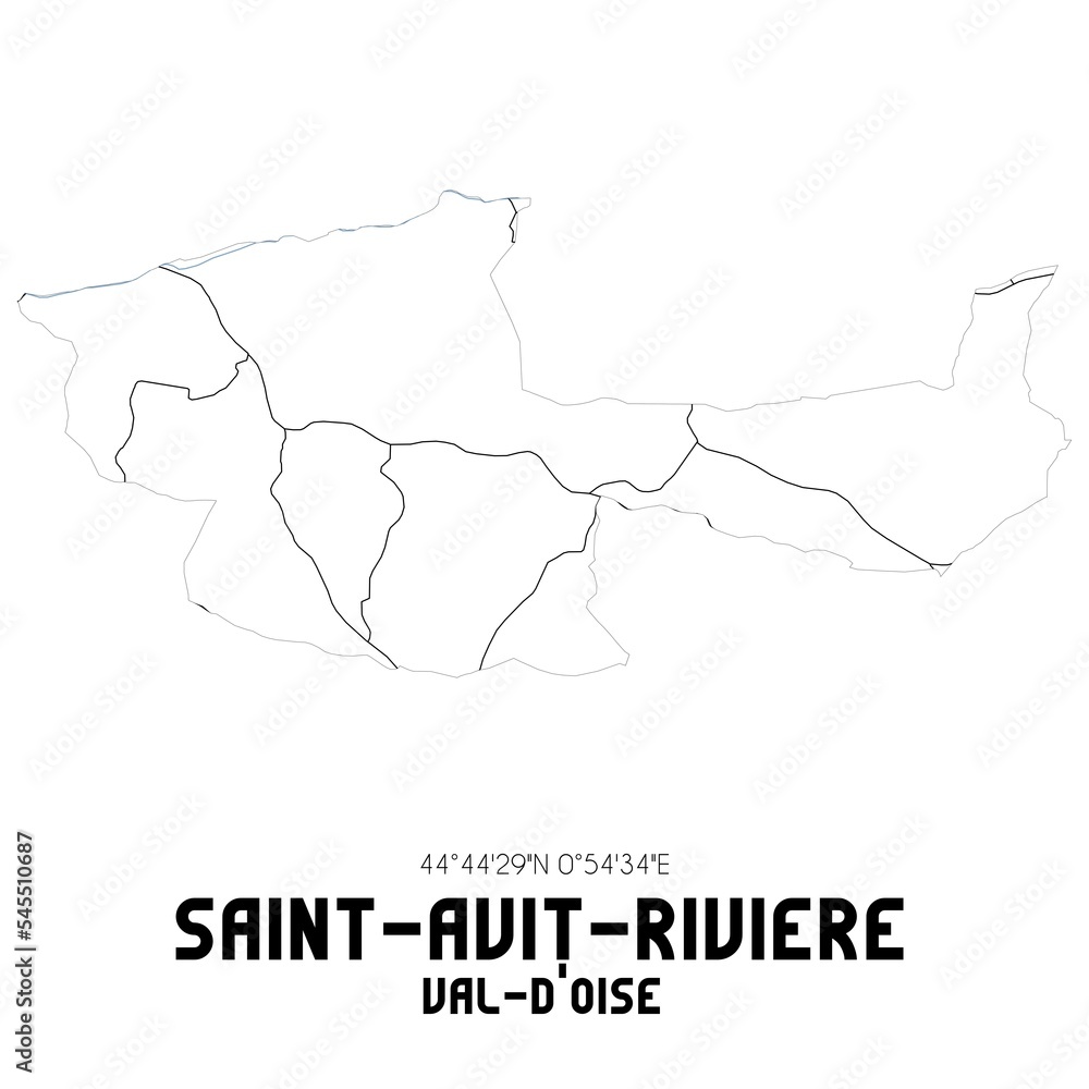 SAINT-AVIT-RIVIERE Val-d'Oise. Minimalistic street map with black and white lines.