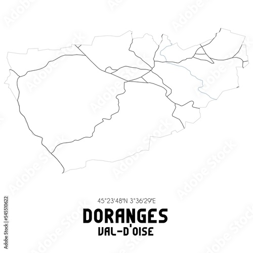 DORANGES Val-d'Oise. Minimalistic street map with black and white lines.