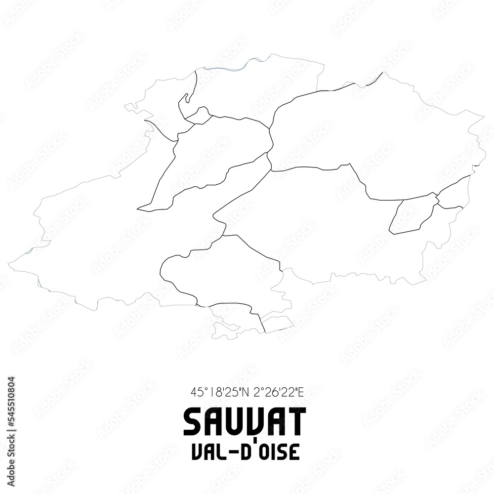SAUVAT Val-d'Oise. Minimalistic street map with black and white lines.